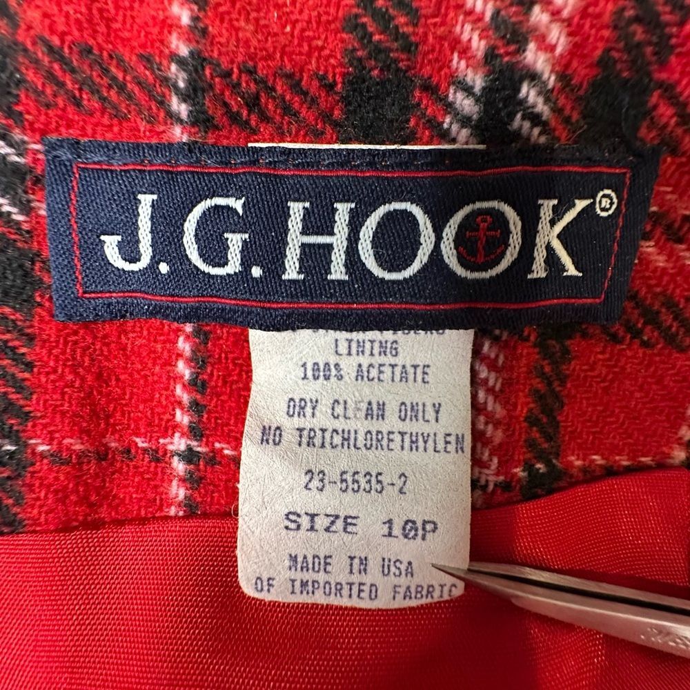 Vintage J.G. Hook Red Plaid Tartan Mini Skirt 90s Wool Blend USA Made Size 10P - Picture 6 of 12